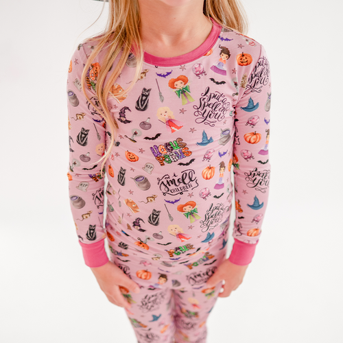 Halloween Witch Sisters Smell Children Purple Kids Bamboo Two-Piece Pajama Set