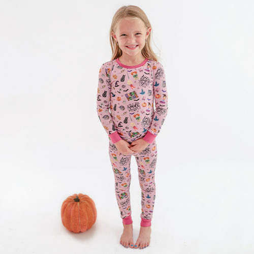 Halloween Witch Sisters Smell Children Purple Kids Bamboo Two-Piece Pajama Set