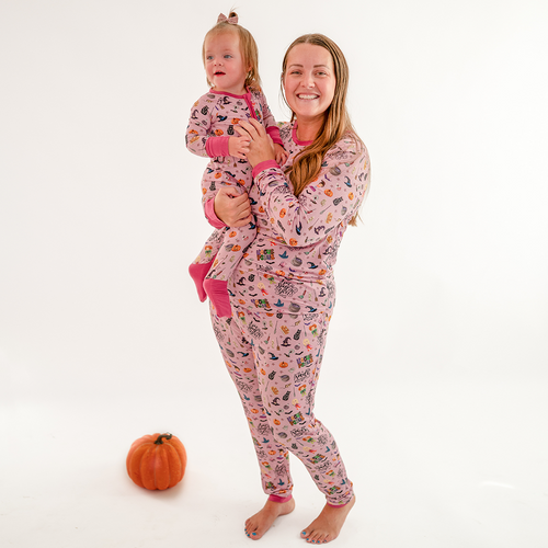 Halloween Witch Sisters Smell Children Purple Bamboo Family Matching Pajamas