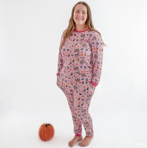 Halloween Witch Sisters Smell Children Purple Bamboo Family Matching Pajamas