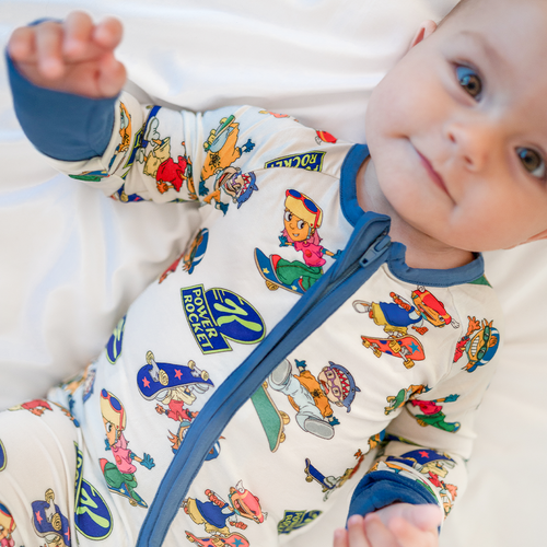 Rocket Skateboard Baby Bamboo Zipper Romper Pajama