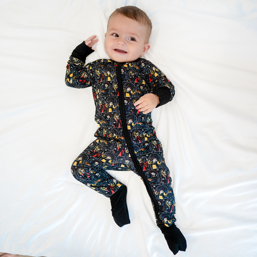 Halloween Witch Sisters Baby Bamboo Zipper Romper Pajamas