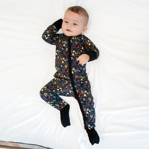 Halloween Witch Sisters Baby Bamboo Zipper Romper Pajamas