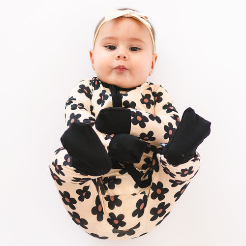 Fancy Prince Black Daisy Baby Bamboo Zipper Romper