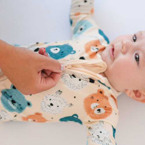 Fluffy Bear Head Print Bamboo Zippy Sleeper