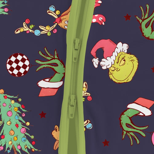 Christmas Green Guy Deer Print Bamboo Zippy Pajamas Romper