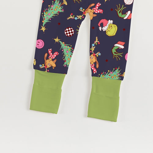 Christmas Green Guy Deer Print Bamboo Zippy Pajamas Romper