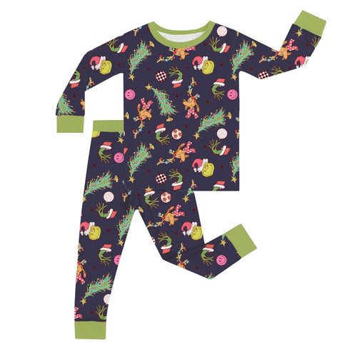 Christmas Green Guy Deer Print Bamboo 2Pcs Pajamas Set