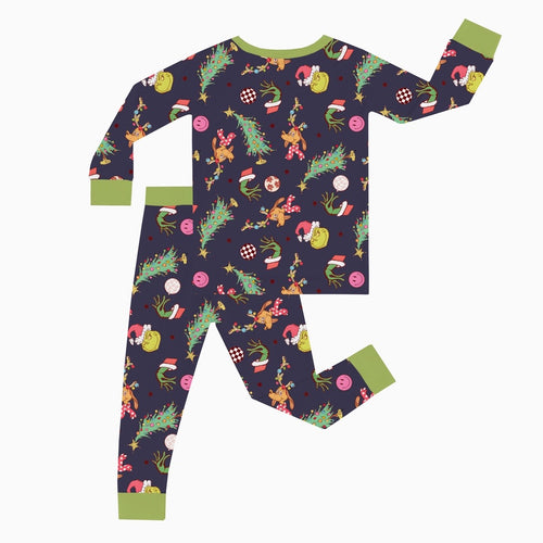 Christmas Green Guy Deer Print Bamboo 2Pcs Pajamas Set