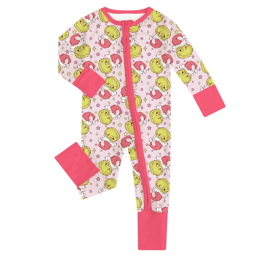 Christmas Green Guy Print Baby Bamboo Zipper Romper