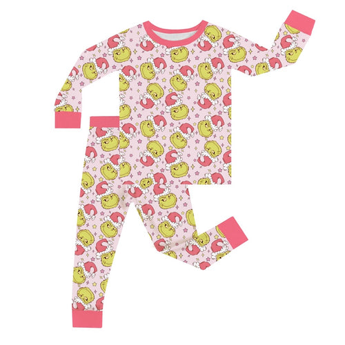 Christmas Green Guy Print Kids Bamboo 2 Pieces Pajama Set