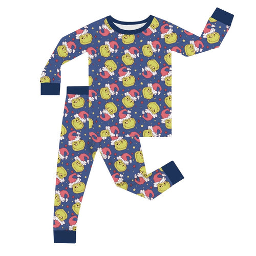 Christmas Green Guy Print Kids Bamboo 2 Pieces Pajama Set