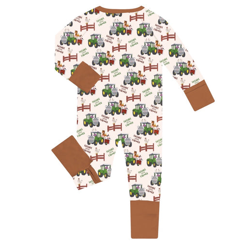 Fancyprince Animal Car Farm Baby Bamboo Brown Zipper Romper Pajamas