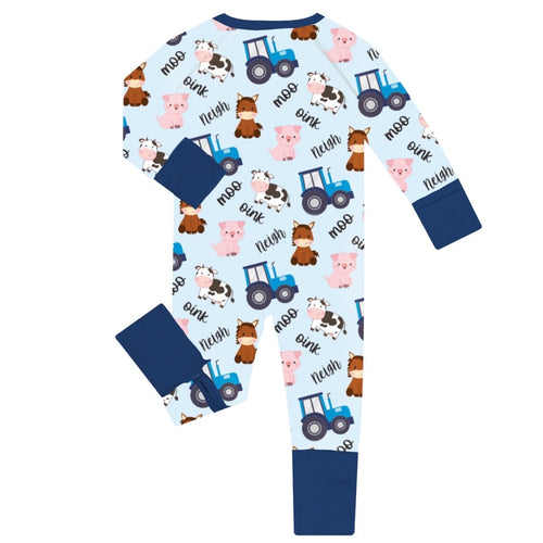 Fancyprince Animal Car Baby Bamboo Blue Zipper Romper Pajamas