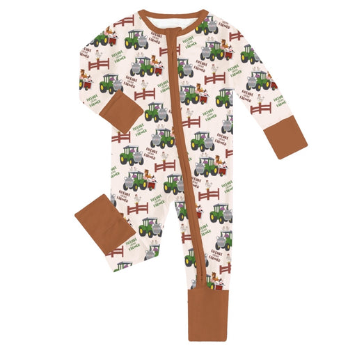 Fancyprince Animal Car Farm Baby Bamboo Brown Zipper Romper Pajamas
