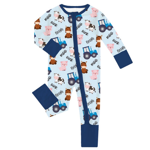 Fancyprince Animal Car Baby Bamboo Blue Zipper Romper Pajamas