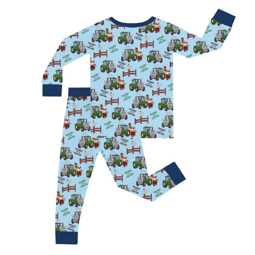 Animal Car Farm Kid Blue Bamboo Two-Piece Pajama Set