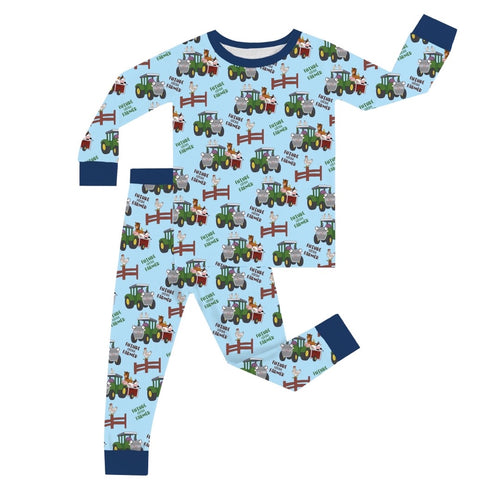Animal Car Farm Kid Blue Bamboo Two-Piece Pajama Set