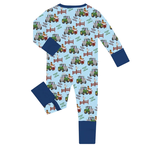 Fancyprince Animal Car Farm Baby Bamboo Blue Zipper Romper Pajamas