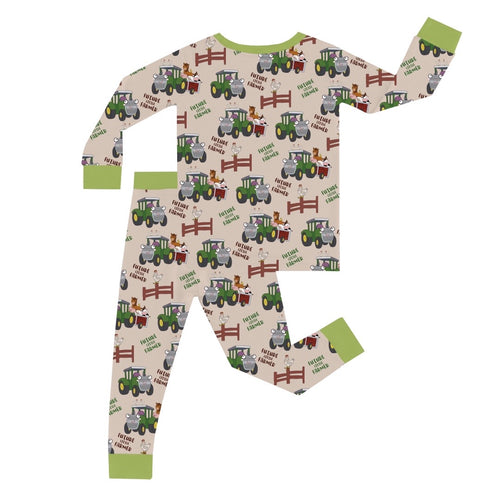 Animal Car Farm Kid Green Bamboo Two-Piece Pajama Set