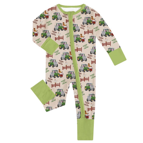 Fancyprince Animal Car Farm Baby Bamboo Green Zipper Romper Pajamas