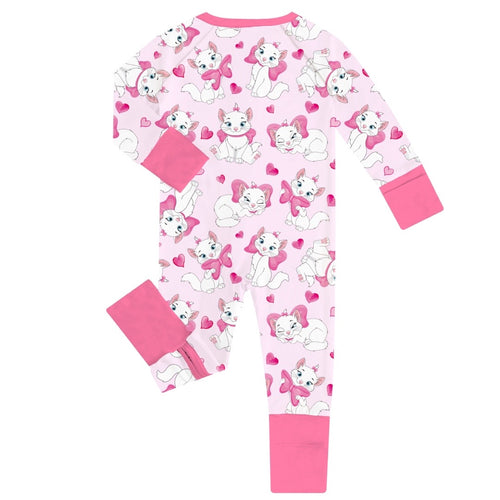 Valentine's Day Bow Cat Bamboo Zipper Romper Pajamas