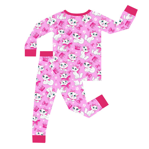 Valentine Cute Bow Cat Kid Bamboo Two-Piece Pajama Set