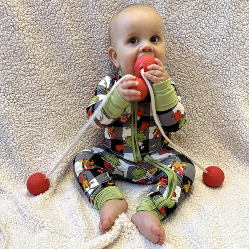 Christmas Green Guy Plaid Baby Bamboo Zipper Romper