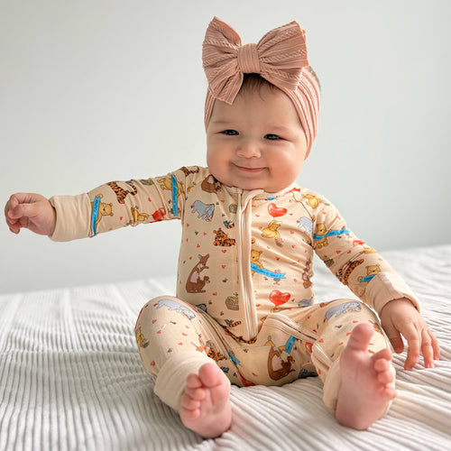 FancyPrince Bear Beige Baby Bamboo Zipper Romper Pajamas