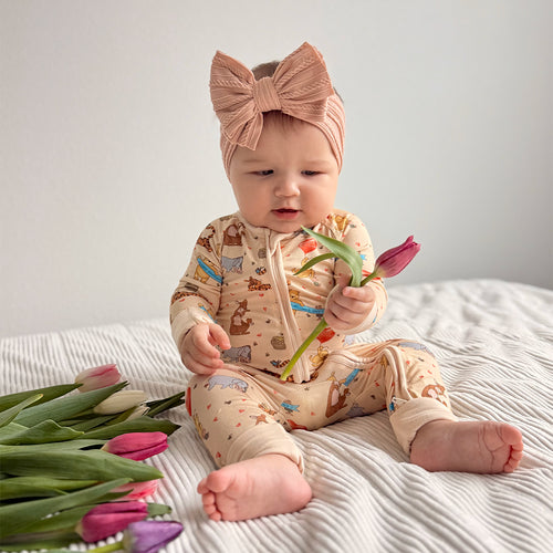 FancyPrince Bear Beige Baby Bamboo Zipper Romper Pajamas