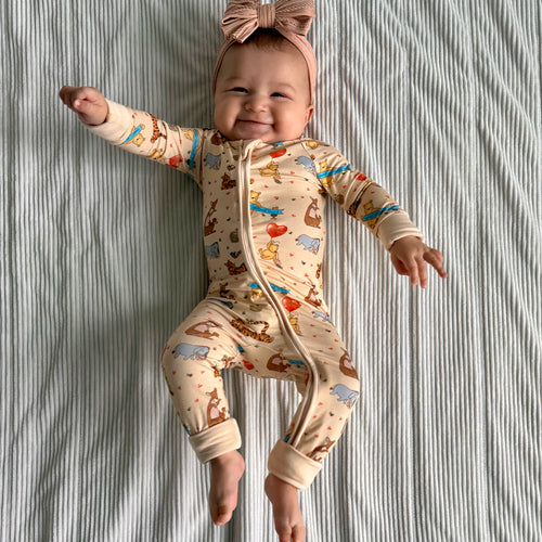 FancyPrince Bear Beige Baby Bamboo Zipper Romper Pajamas