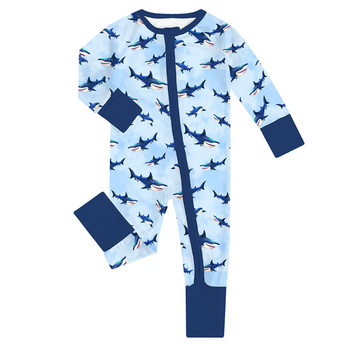 FancyPrince Shark Baby Bamboo Zipper Romper Pajamas