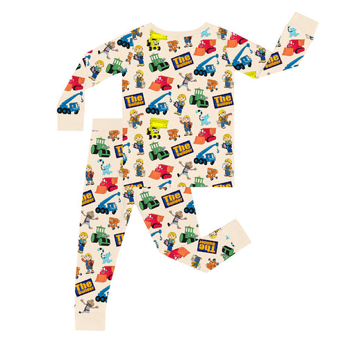 Little Builder Beige Kid Bamboo Two-Piece Pajama Set