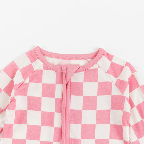 Comfy High-end Bamboo Pink Checkerboard Print Long Sleeve