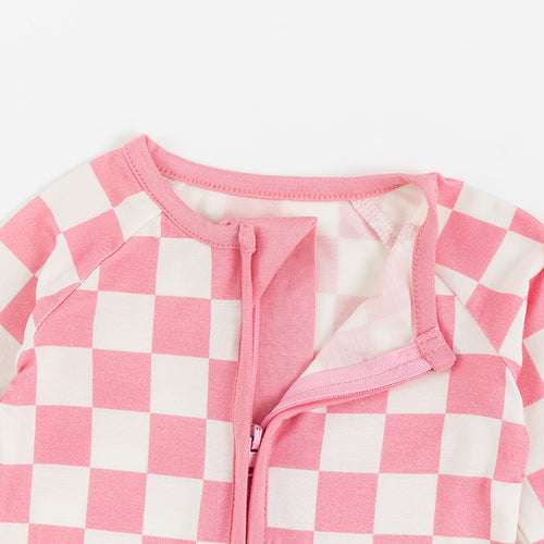 Comfy High-end Bamboo Pink Checkerboard Print Long Sleeve
