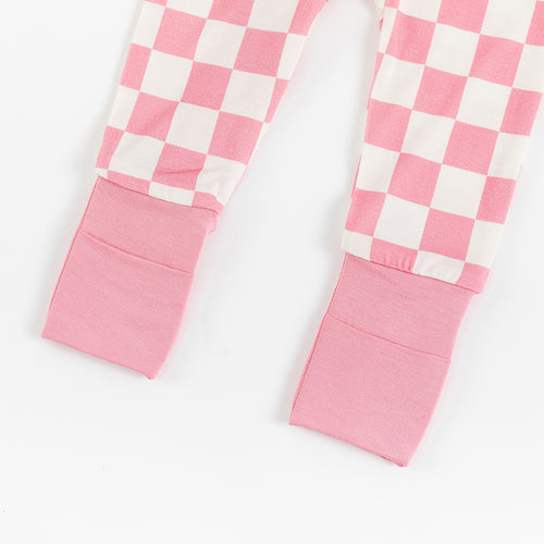 Comfy High-end Bamboo Pink Checkerboard Print Long Sleeve