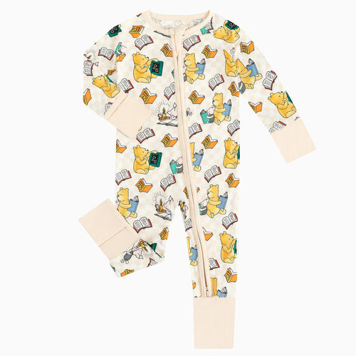 Little Bear Immersed In Learning Pattern Bamboo Zip Romper