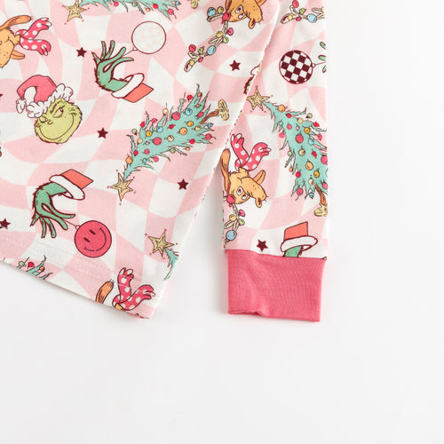 Christmas Green Cartoon Figure Kids Pink Bamboo 2 Piece Pajama Set Pink