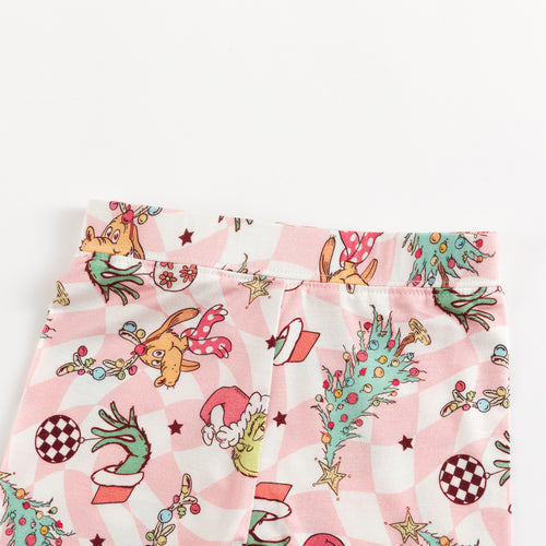 Christmas Green Cartoon Figure Kids Pink Bamboo 2 Piece Pajama Set Pink