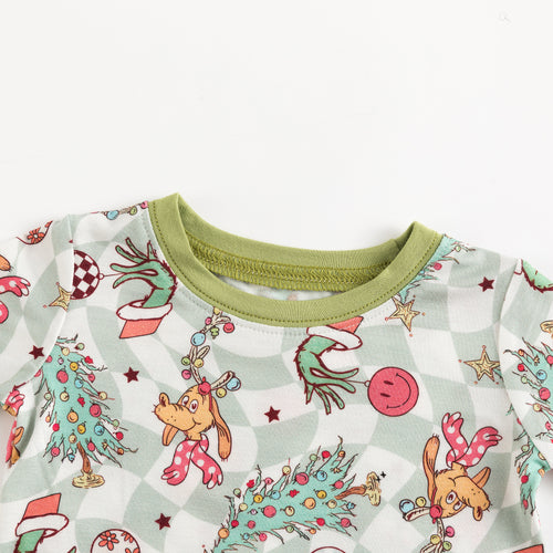 Christmas Green Cartoon Figure Kids Bamboo 2 Piece Pajama Set Green