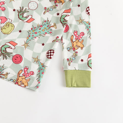 Christmas Green Cartoon Figure Kids Bamboo 2 Piece Pajama Set Green