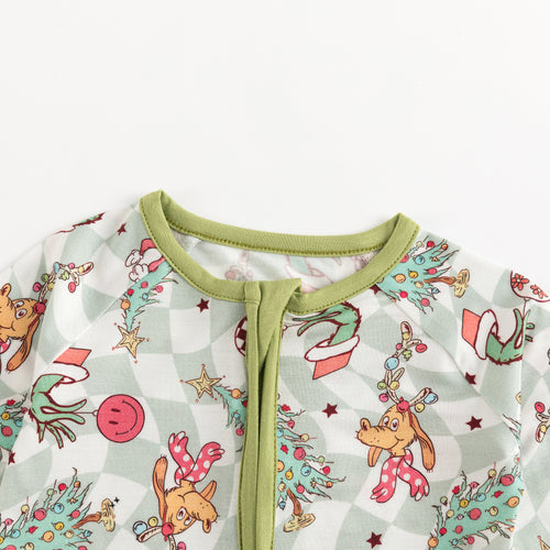 Christmas Green Cartoon Figure Baby Bamboo Zipper Romper Green