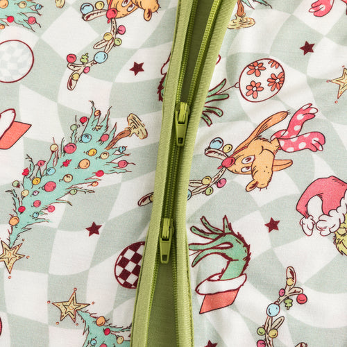 Christmas Green Cartoon Figure Baby Bamboo Zipper Romper Green