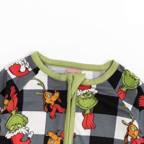 Christmas Green Guy Plaid Baby Bamboo Zipper Romper
