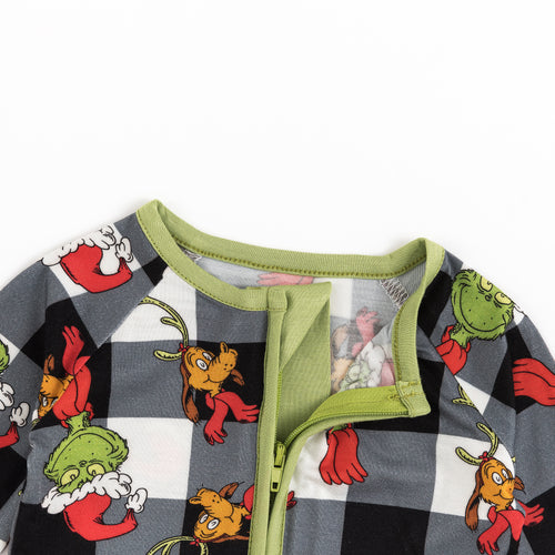 Christmas Green Guy Plaid Baby Bamboo Zipper Romper