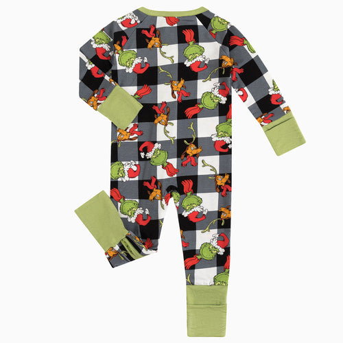 Christmas Green Guy Plaid Baby Bamboo Zipper Romper