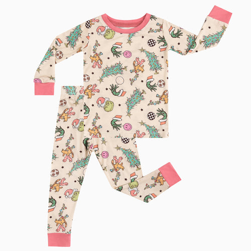 Christmas Green Guy Deer Kids Bamboo Two-Piece Pajama Set