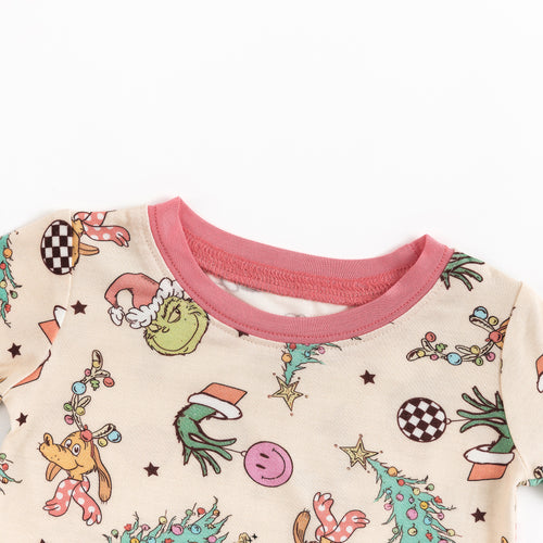 Christmas Green Guy Deer Kids Bamboo Two-Piece Pajama Set