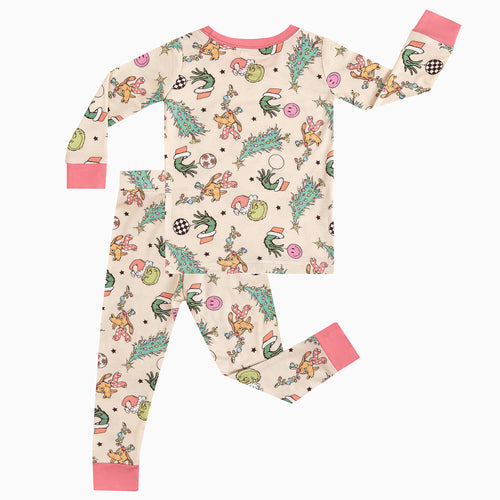 Christmas Green Guy Deer Kids Bamboo Two-Piece Pajama Set