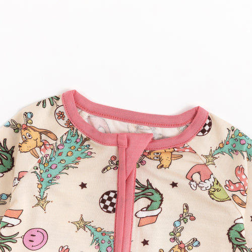 Christmas Green Guy Deer Baby Bamboo Zipper Romper